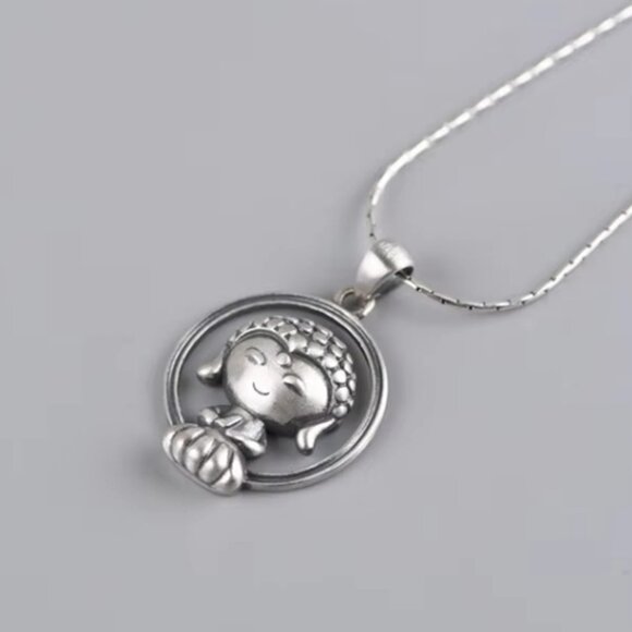 LITTLE BUDDHA CIRCLE PENDANT-Pure 925 Silver-Small-Tibet-Lotus-Osho- - Picture 5 of 7